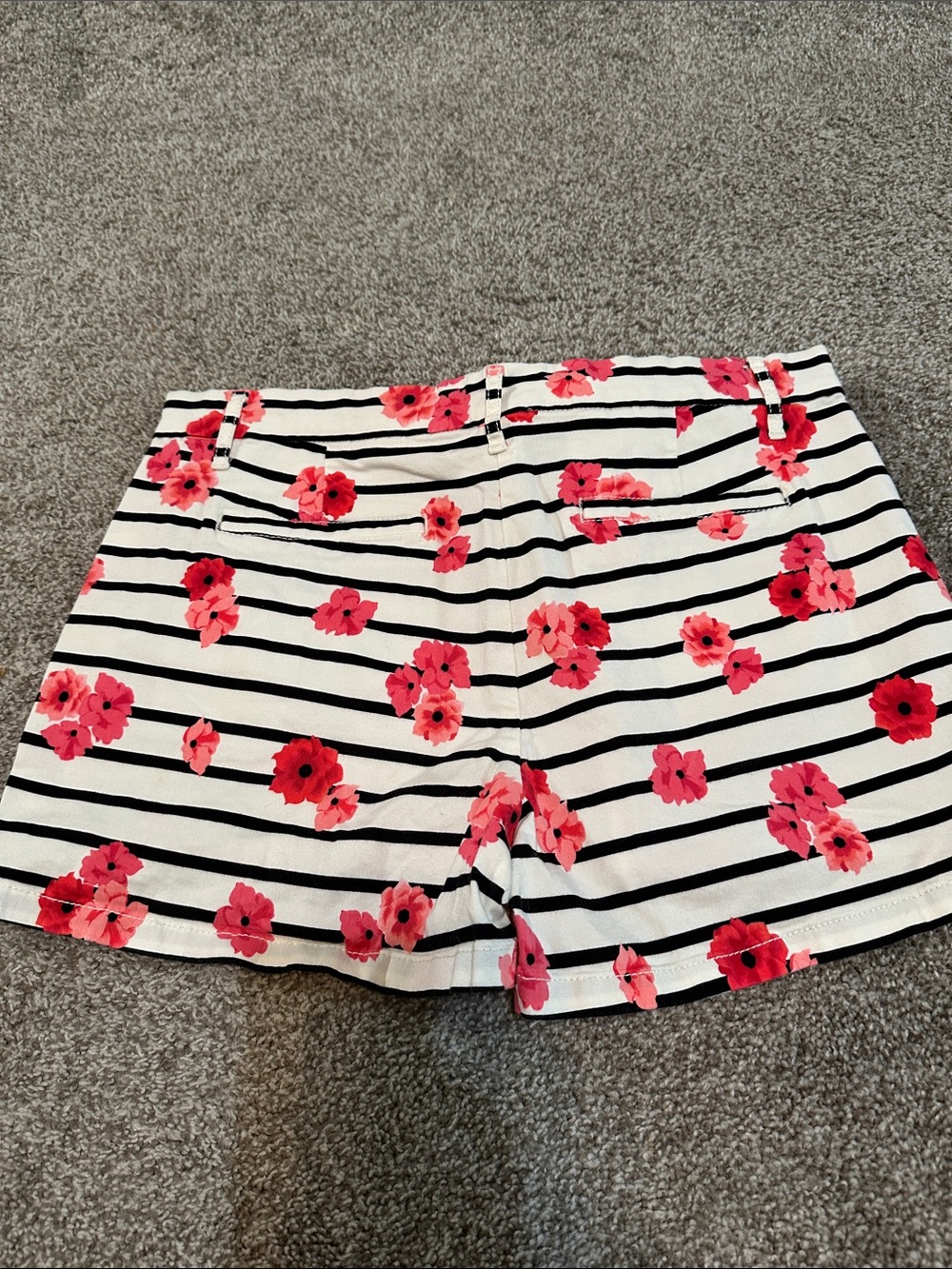 Elle Black & White Striped Shorts with Pink Floral Print - Picture 2 of 4